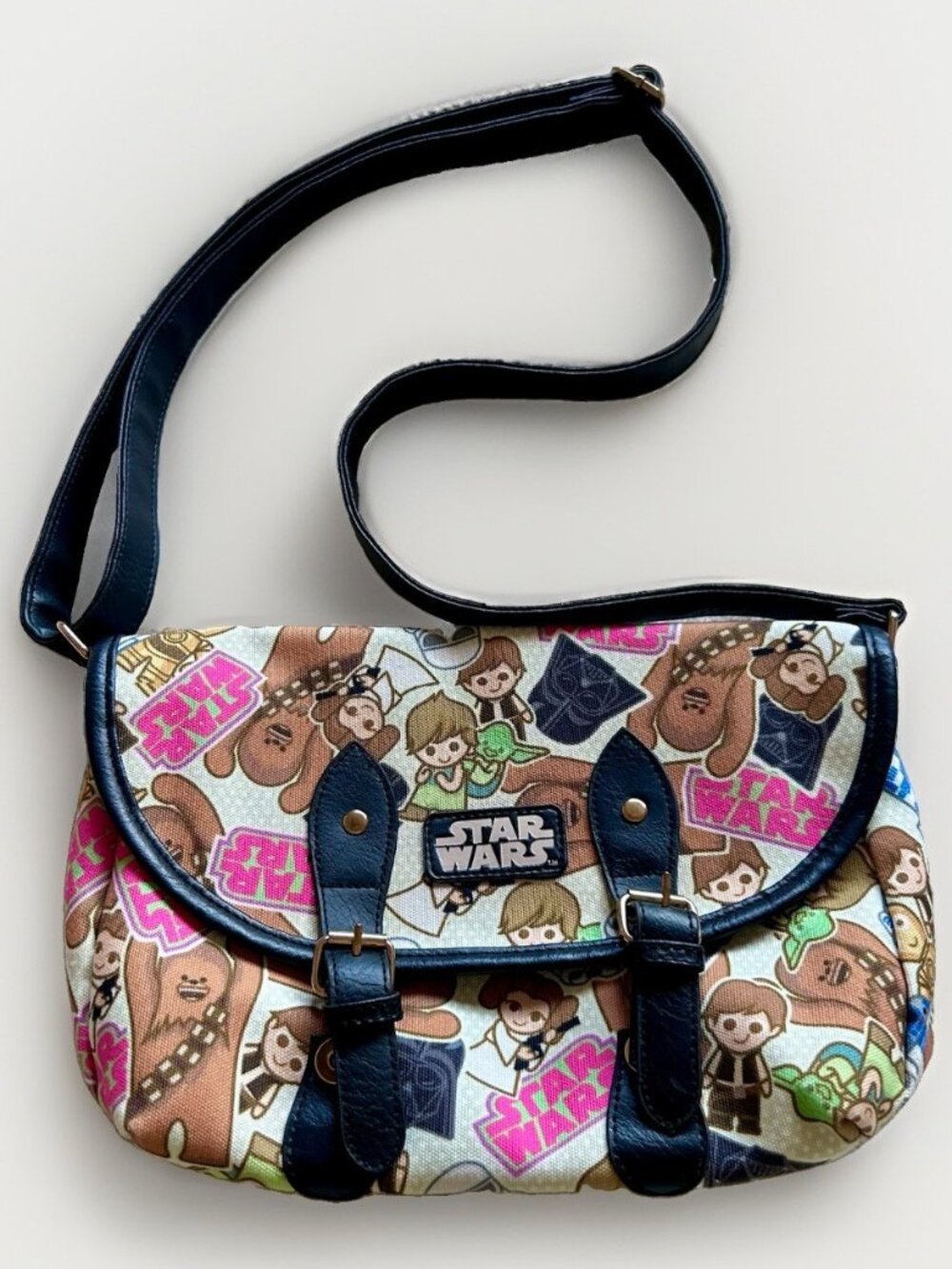 Official Disney Star Wars Chibi Print Saddle Crossbody Satchel Messenger Bag